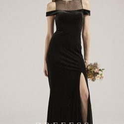 Illusion Net Off-shoulder Black Cool Bridesmaid Dress